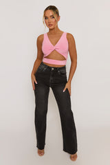 Pink Twist Front Cut Out Crop Top - Joyce