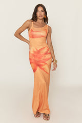 Orange Floral Slash Neck Maxi Dress - Keena