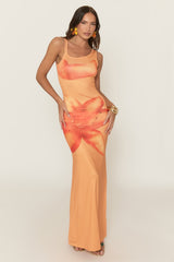 Orange Floral Slash Neck Maxi Dress - Keena