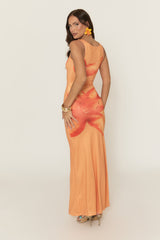 Orange Floral Slash Neck Maxi Dress - Keena
