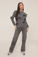 Grey Bow Knitted Jumper - Delaney