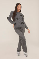 Grey Bow Knitted Jumper - Delaney