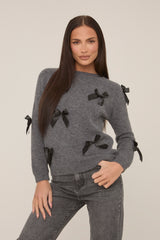 Grey Bow Knitted Jumper - Delaney
