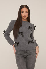 Grey Bow Knitted Jumper - Delaney