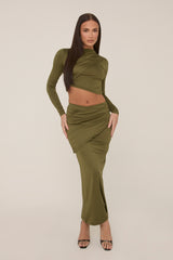 Khaki Wrap Detail Maxi Skirt Co-ord - Eleanor