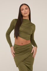 Khaki Wrap Detail Maxi Skirt Co-ord - Eleanor