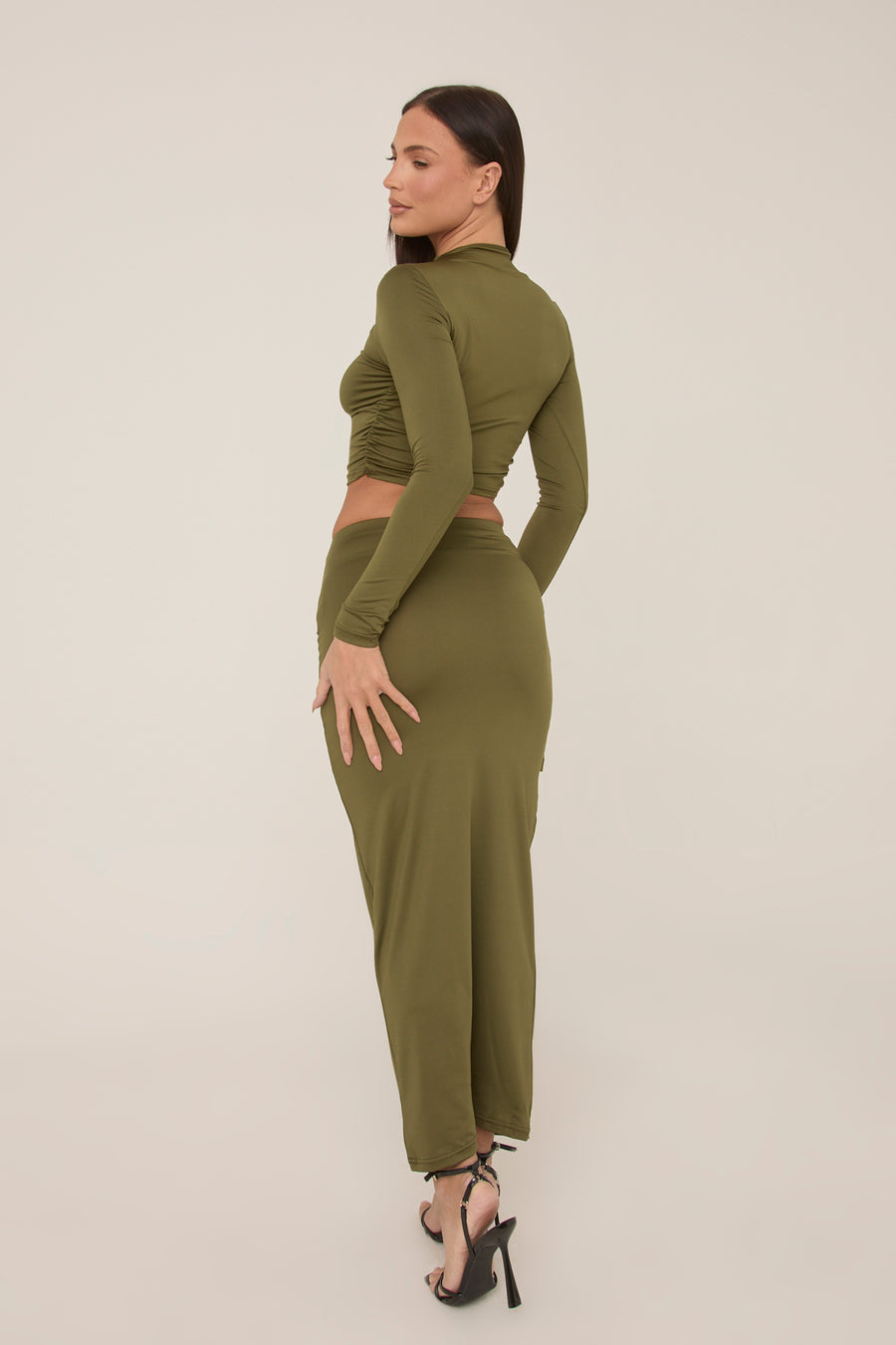 Khaki Wrap Detail Maxi Skirt Co-ord - Eleanor