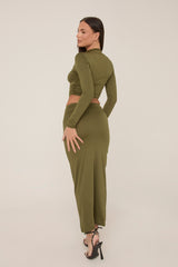 Khaki Wrap Detail Maxi Skirt Co-ord - Eleanor