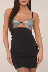 Black Cut Out Sparkle Mini Dress -  Damira