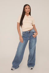 Beige Gold Button Detail Knitted Top - Valencia