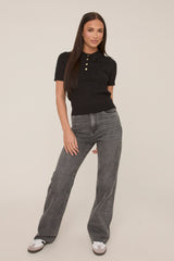 Black Gold Button Detail Knitted Top - Valencia