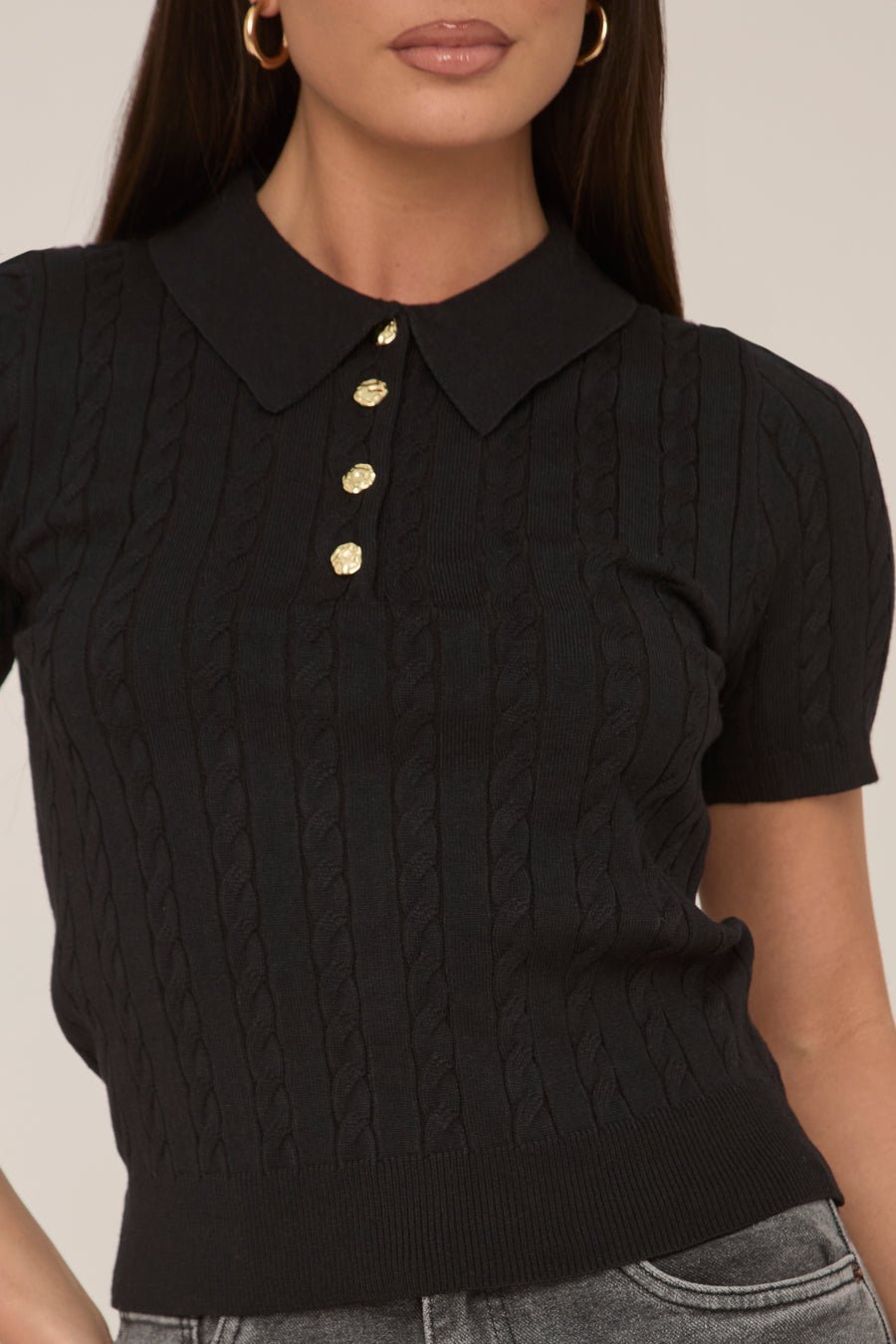 Black Gold Button Detail Knitted Top - Valencia