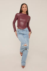 Wine Faux Leather Long Sleeve Top - Storm