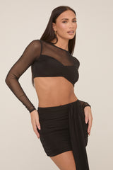 Black Slinky and Mesh Mini Skirt Co-Ord - Adaline
