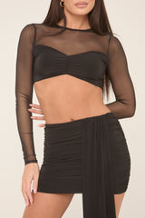 Black Slinky and Mesh Mini Skirt Co-Ord - Adaline