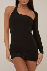 Black Slinky One Sleeve Mini Dress- Yoona