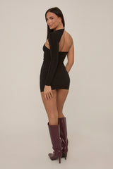 Black Slinky One Sleeve Mini Dress- Yoona
