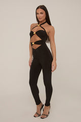 Black Metal Trim Cut Out Detail Jumpsuit - Kitty