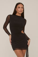 Black Mesh Cut Out Mini Dress - Paloma