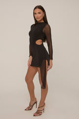 Black Mesh Cut Out Mini Dress - Paloma