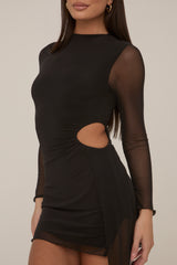 Black Mesh Cut Out Mini Dress - Paloma