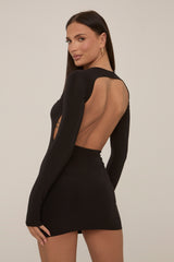 Black Slinky Open Back Mini Dress - Alaina