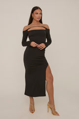 Black Long Sleeve Cut Out Maxi Dress - Coco
