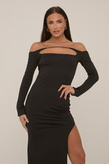 Black Long Sleeve Cut Out Maxi Dress - Coco