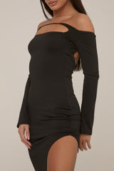 Black Long Sleeve Cut Out Maxi Dress - Coco