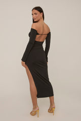 Black Long Sleeve Cut Out Maxi Dress - Coco