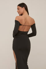 Black Long Sleeve Cut Out Maxi Dress - Coco