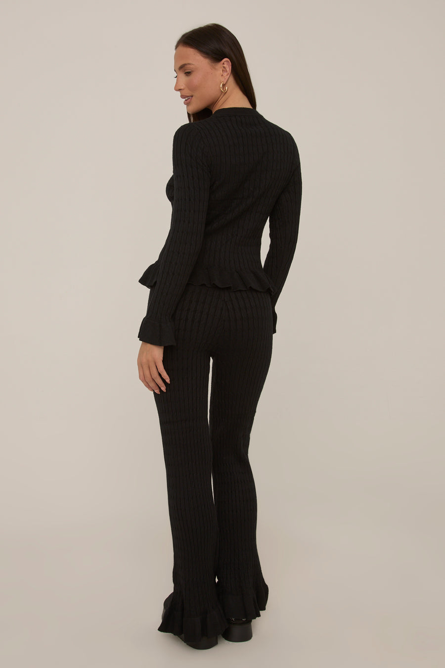 Black Frill Knit Top and Trouser Set - Tatiana