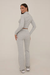 Grey Rib Knit Zip Front Trouser Set - Alison
