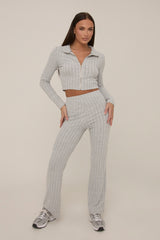 Grey Rib Knit Zip Front Trouser Set - Alison