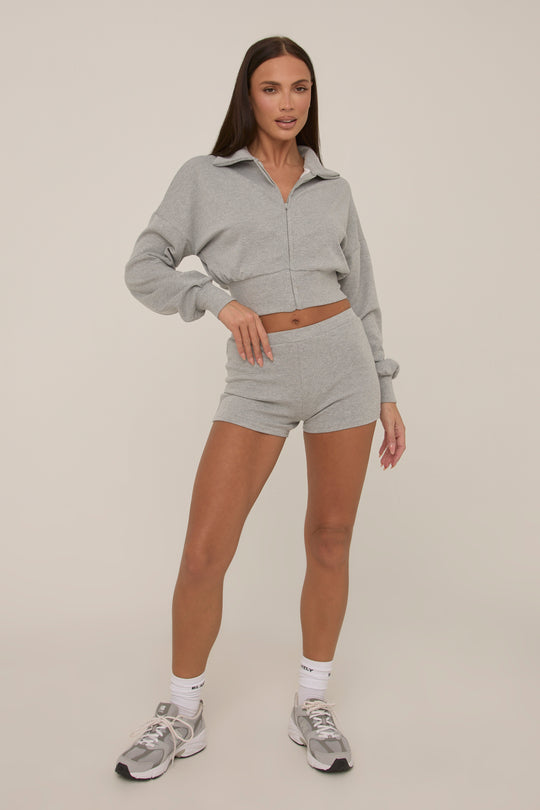 Grey Zip Front Lounge Short Co-ord Set - Aurora