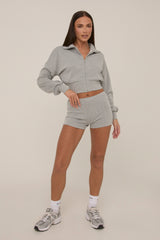 Grey Zip Front Lounge Short Co-ord Set - Aurora