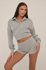 Grey Zip Front Lounge Short Co-ord Set - Aurora