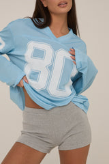 Blue Varsity Sport Jersey T-shirt - Farrah