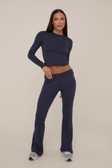 Navy Fold Down Trousers Lounge Co-ord Set - Avery