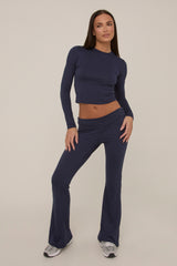 Navy Fold Down Trousers Lounge Co-ord Set - Avery