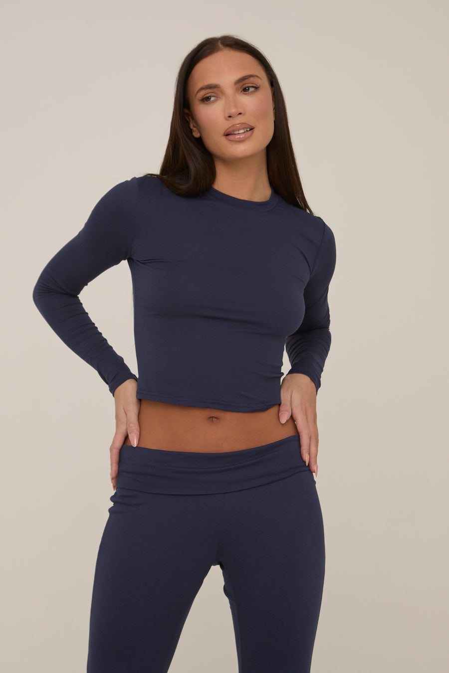 Navy Fold Down Trousers Lounge Co-ord Set - Avery