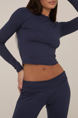 Navy Fold Down Trousers Lounge Co-ord Set - Avery