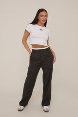 Black Contrast Stripe Wide Leg High Waisted Trousers - Leilani