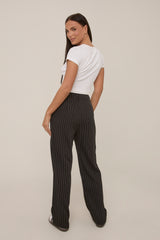 Black Contrast Stripe Wide Leg High Waisted Trousers - Leilani