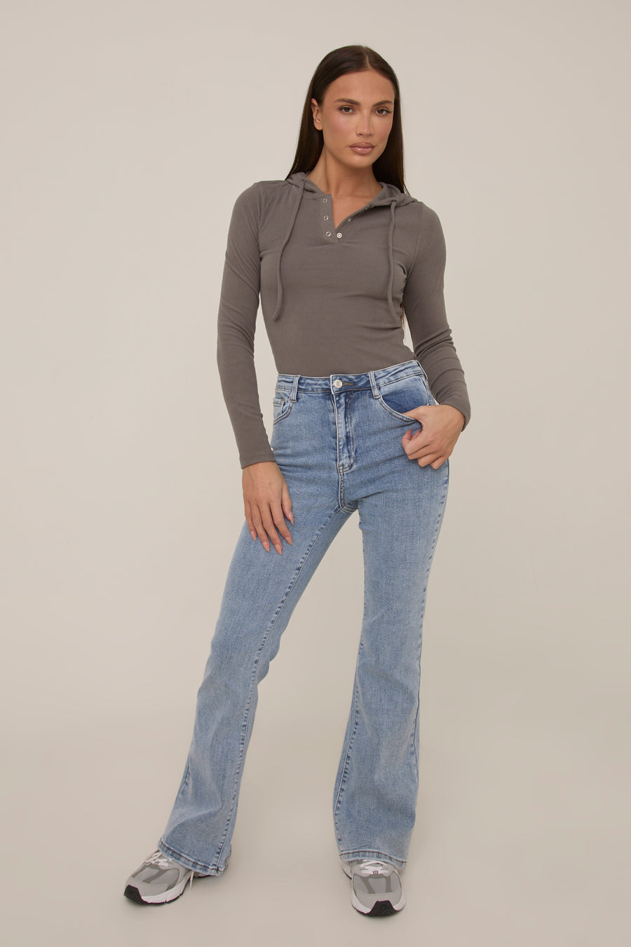 Grey Knitted Hooded Bodysuit - Peony