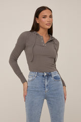 Grey Knitted Hooded Bodysuit - Peony