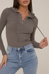 Grey Knitted Hooded Bodysuit - Peony