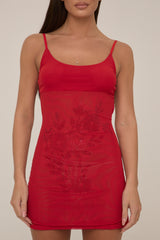 Red Embellished Detail Sheer Cami Mini Dress - Kelsey