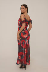 Multi Poppy Printed Sheer Cowl Maxi Dress - Alohi