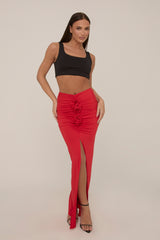 Red Rose Detail Maxi Skirt - Martine